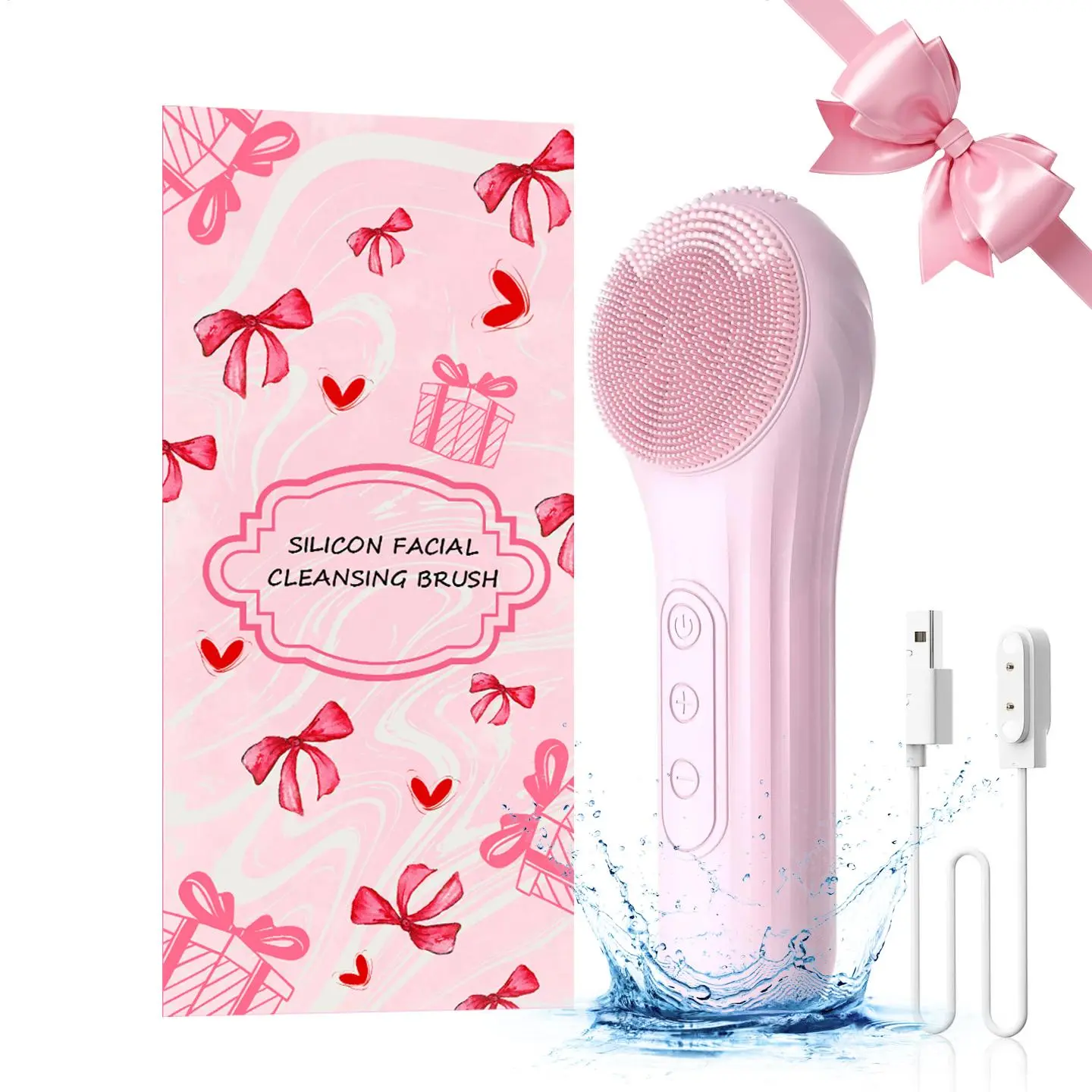 1 2-in-1 rechargeable electric facial cleaning brush, Face Scrubber, waterproof facial vibration, constant temperature, frosted, gentle massage, Facial Cleansing Tools, Facial care tool, women's holiday gift