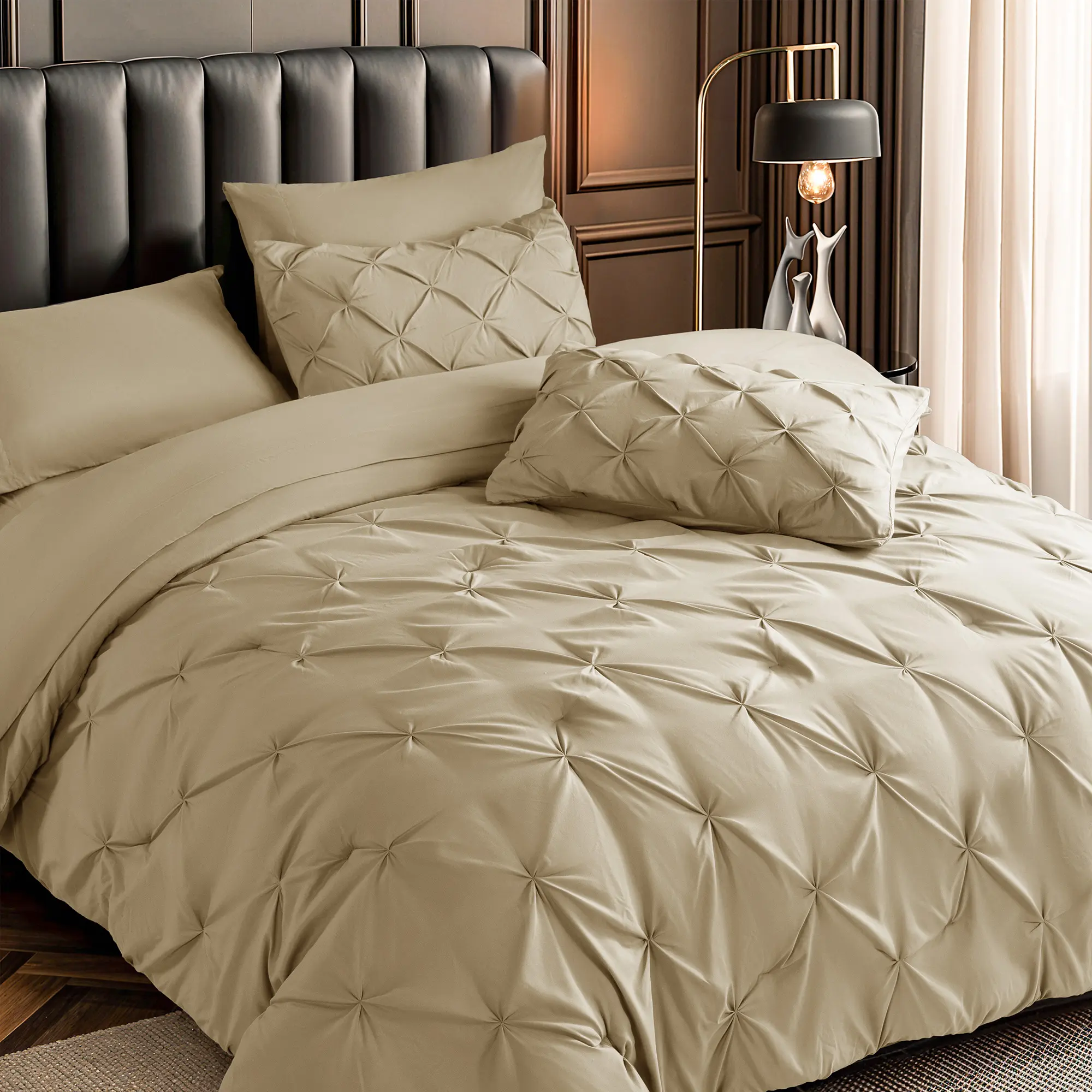 Sonoro Kate 7PCS Luxury Comforter Set – All-Season Pintuck Bedding with Ultra-Soft Comforter, Sheets, and Pillowcases, Cozy Bed  Modern Homes