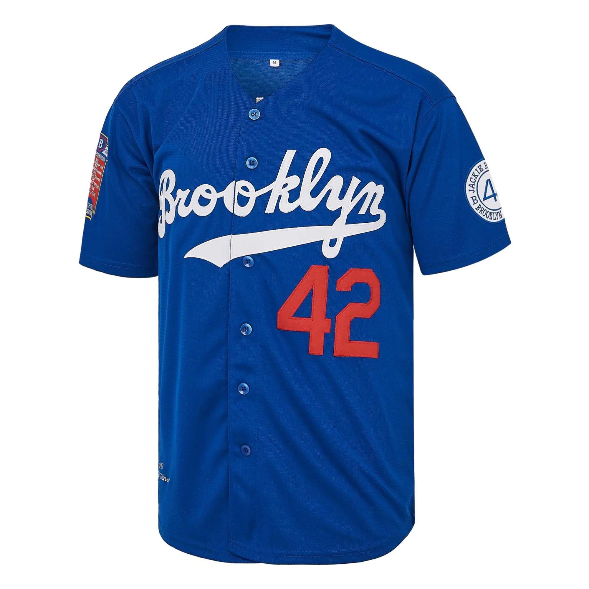Men's #42 Brooklyn Baseball Jersey, Vintage 90s Button-Up Shirt with Embroidered Patches, Lightweight Polyester for Hip Hop & Sports, Shirts