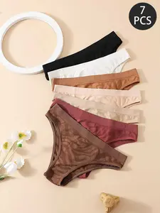 7 Pack Women's Mid-Rise Jacquard Underwear, Assorted Colors High Cut Breathable Briefs