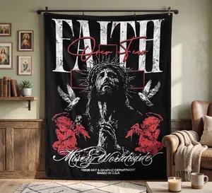 Faith-Inspired Christian Art Throw Blanket | Vintage Grunge Religious Decor for Bedrooms & Living Rooms | Bold Spiritual Gift for Believers & Grunge Aesthetic Lovers