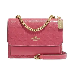 COACH Klare 18 Small Leather Crossbody Bag with Gold Horse Carriage Print and Chain Strap in Pink for Women