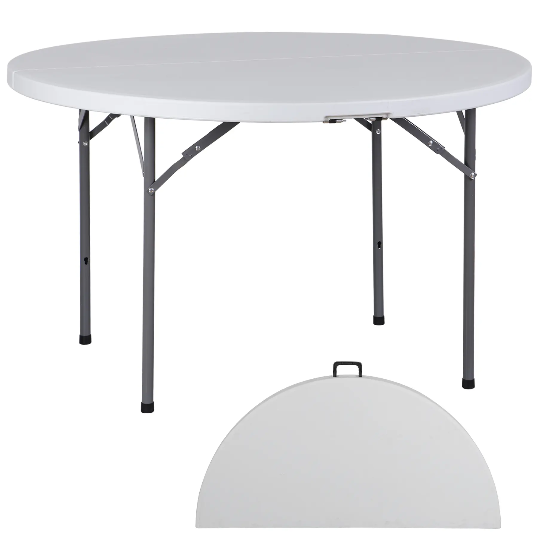 Zeny 48 in Round Bi-Folding Heavy Duty Folding Dining Table - White HDPE Top, Steel Legs, 440 lbs Capacity, 4-6 Seats, Lightweight Outdoor Table, Carry Handle, Outdoor Patio Furniture for Barbecues