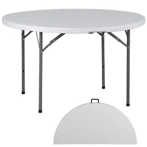 Zeny 48-in Round Bi-Folding Picnic Table White HDPE Top Steel Legs 440 lbs Capacity Portable for Indoor Outdoor Use