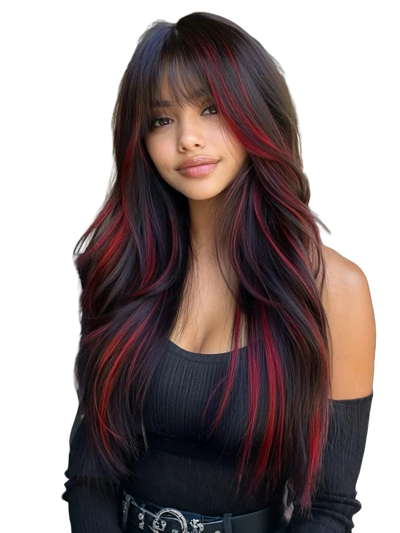 26 Inch Curled Synthetic Wig with Bangs, Fashionable Versatile Hair Accessory, Easy to Style, Perfect for Parties, Street Photography, Synthetic Wavy Wig, Synthetic Curly Wigs, Synthetic Material Wigs