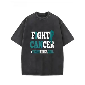 Ovarian Cancer Awareness TShirt Soft Breathable Cotton Tee Featuring FightLikeAGirl Slogan Ideal for Charity Walks Fundraisers and Everyday Advocacy Black Casual Wear with Geometric Pattern Heat Transfer Print