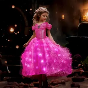 UPORPOR Light Up Pink Princess Dresses for Girls Halloween Cosplay Costumes Princess Dress Up Kids Outfit for Birthday Christmas Party Girls Kids Teens 3-10Years