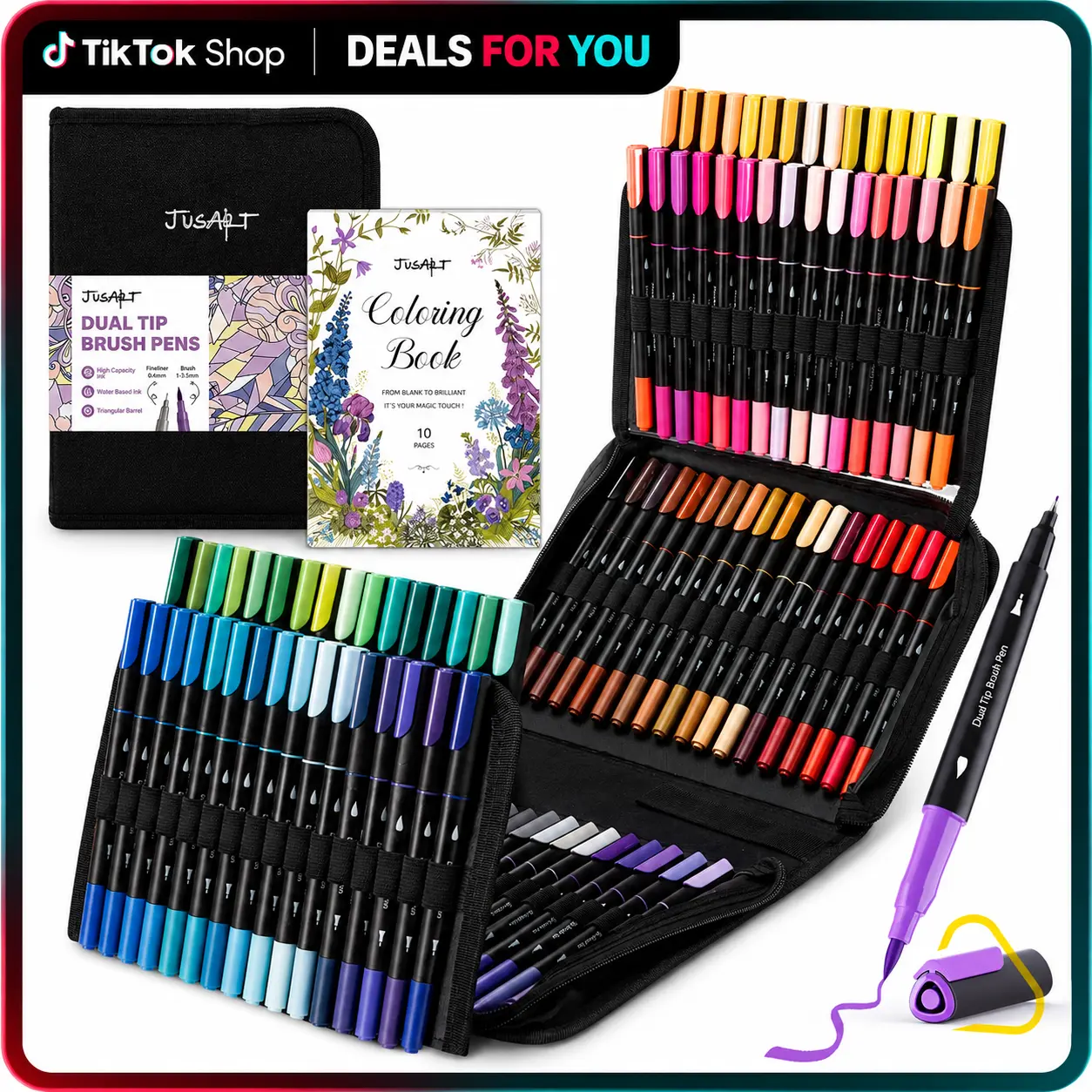 【Back to school shopping】Dual-Tip Watercolor Markers Set (100/80/60 Count) - Triangle Grip, 33% Extra Ink, Water-Based Art Supplies, No Bleeding for Adult Coloring Books