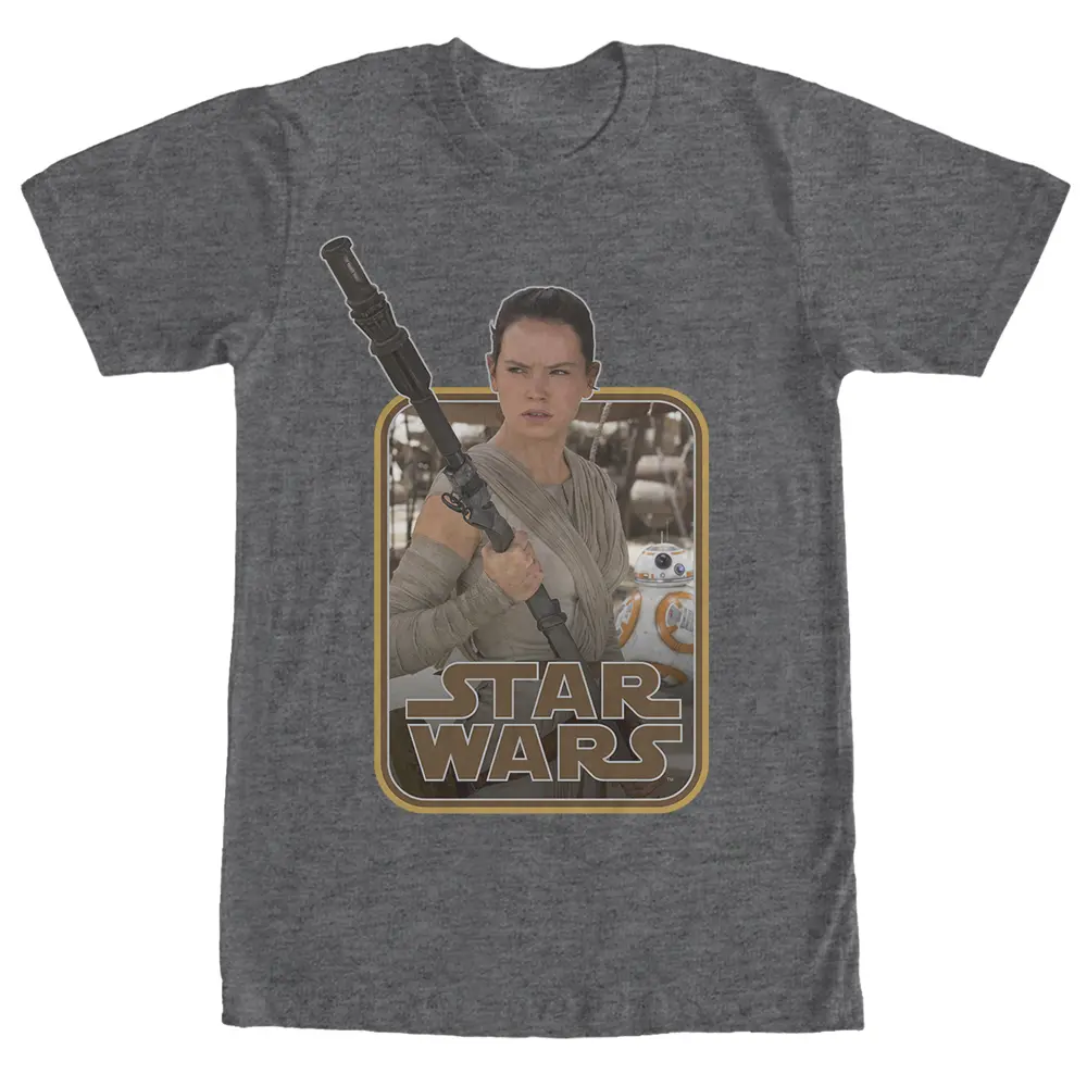 Men's Star Wars The Force Awakens Retro Rey and BB-8 T-Shirt