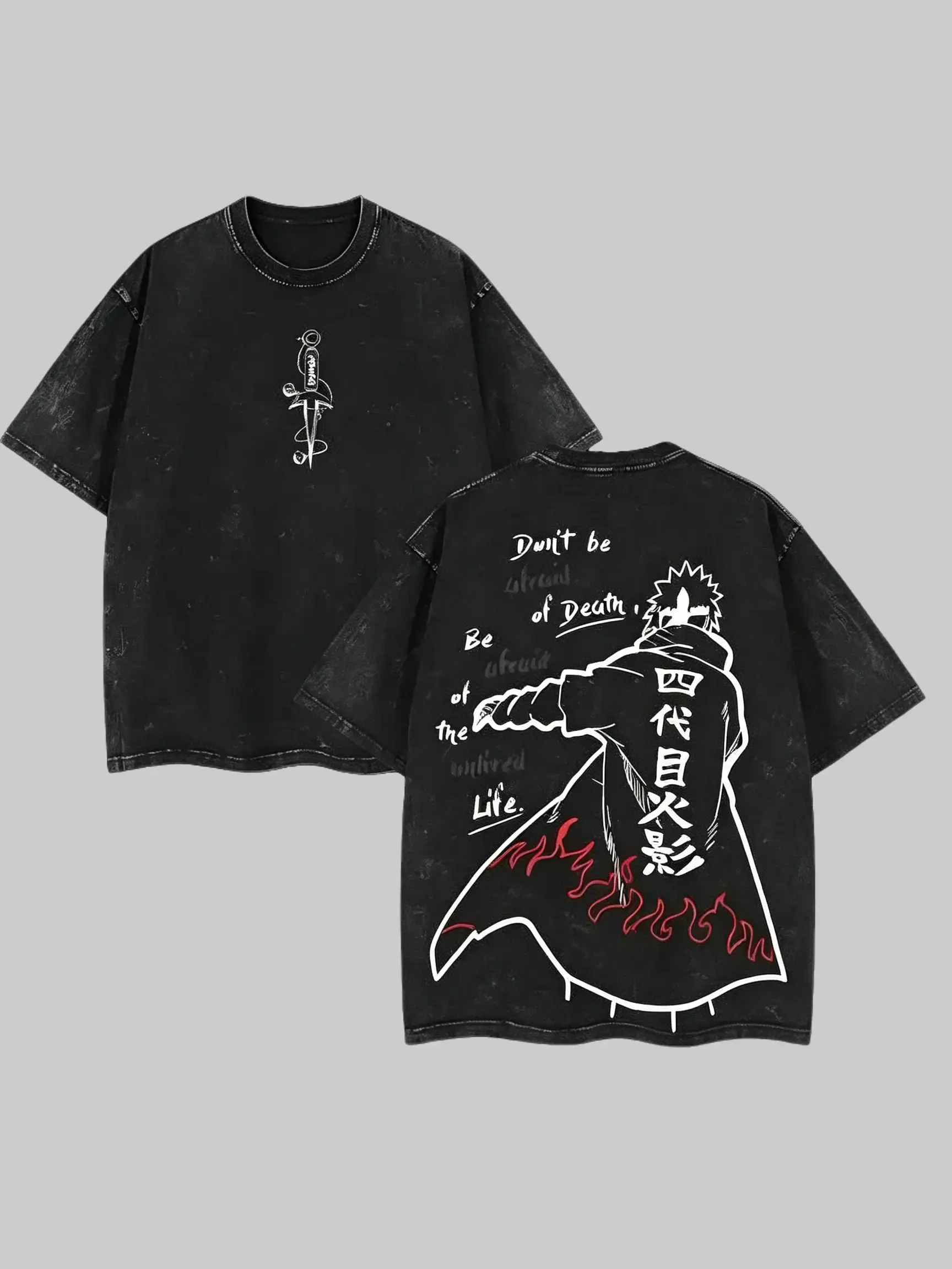 Vintage Washed Minato Namikaze Anime Graphic T Shirt Oversized Naruto Shippuden Fourth Hokage Manga Tee Japanese Streetwear Acid Wash Cotton Y2K Harajuku Retro Unisex Graphic Tee