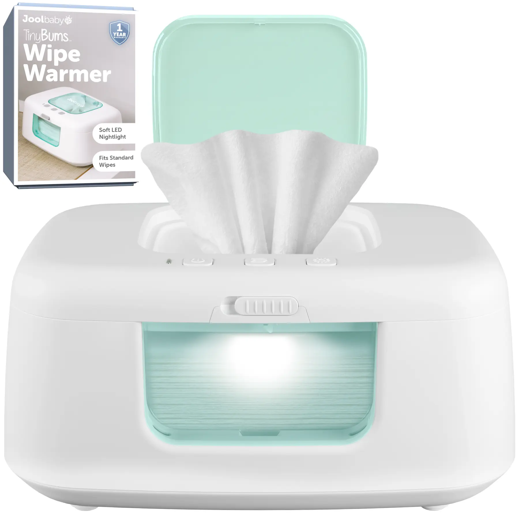 Jool Baby Tinybums Wipe Warmer - Keep Your Baby's Wipes Cozy and Comfortable, LED Nightlight, Spacious Compartment, On/Off Switch - Great Baby Warmer