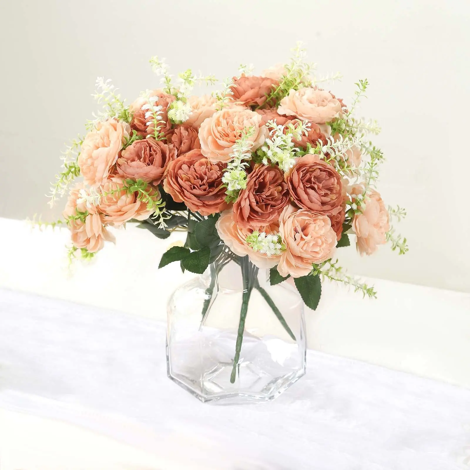 Decorative 2-Pack Silk Peony Bouquet - 14in Natural-Look Artificial Silk Flowers, 2-Piece Set for Vase Display, Anniversary, Christmas, Garden Outdoor Home Decor