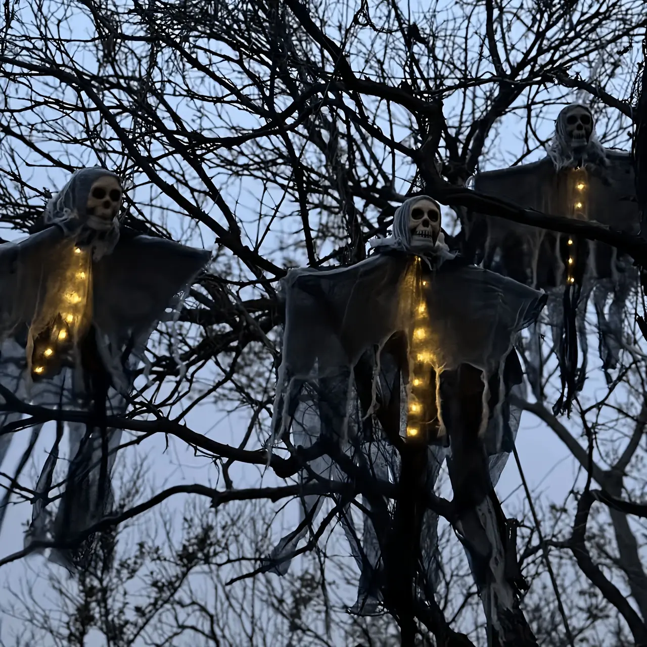 Light Up Hanging Skeleton Ghost Prop, Spooky Scary Halloween Indoor and outdoor Lighting Ornament