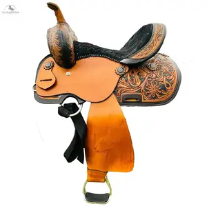 Youth Western Leather Horse Saddle, Resistance Floral Tooling, for Horse Pleasure & Trail Equestrian Activities