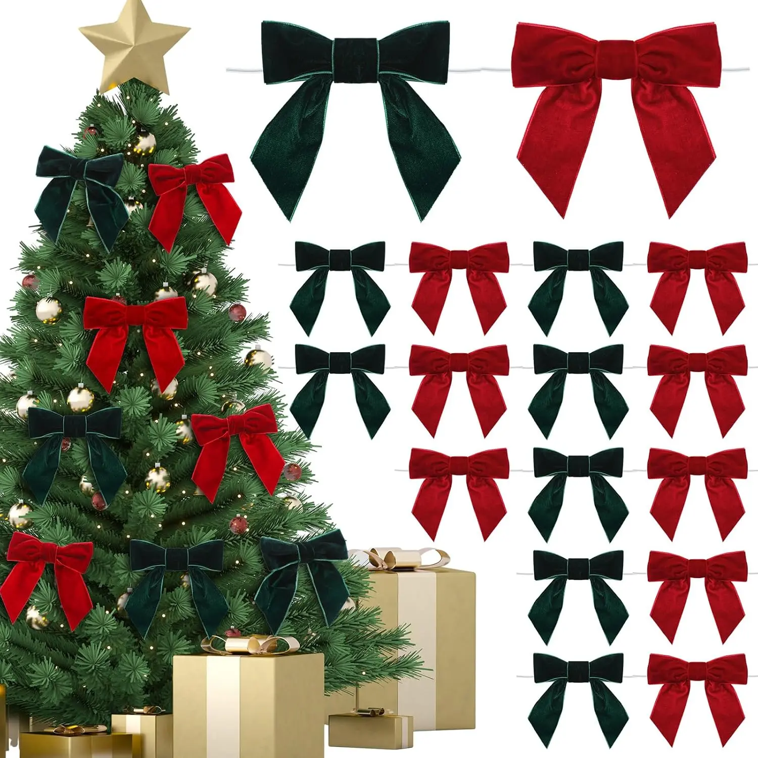 Velvet Christmas Bows for Christmas Tree 4.72" Rustic Crafts Gift Velvet Ribbon Bows Twist Tie Bows for Xmas Wreaths Garland Gift Wrapping Wedding Decor