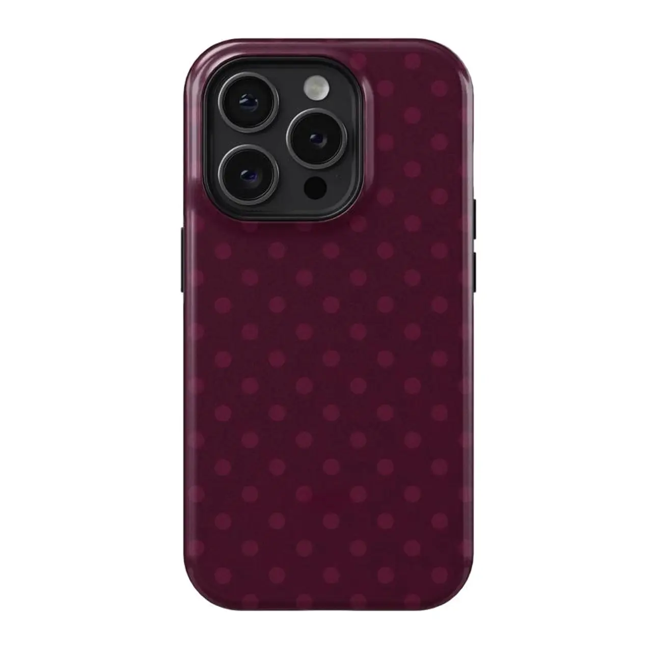 Burgundy polka dot phone case, suitable for iPhone17 ProMax, 16Promax, Pro, plus, 15, 14, 13,12. Stylish design, shockproof protective case, smartphone case, phone cover, gift