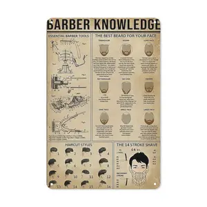 Vintage Barber Knowledge Metal Sign (8x12) - Retro Wall Art With Essential Tools, Haircut Styles & Shaving Guide - Home, Bar, Cafe, Garage Decor - Durable Iron, Easy To Hang, Barber Accessories