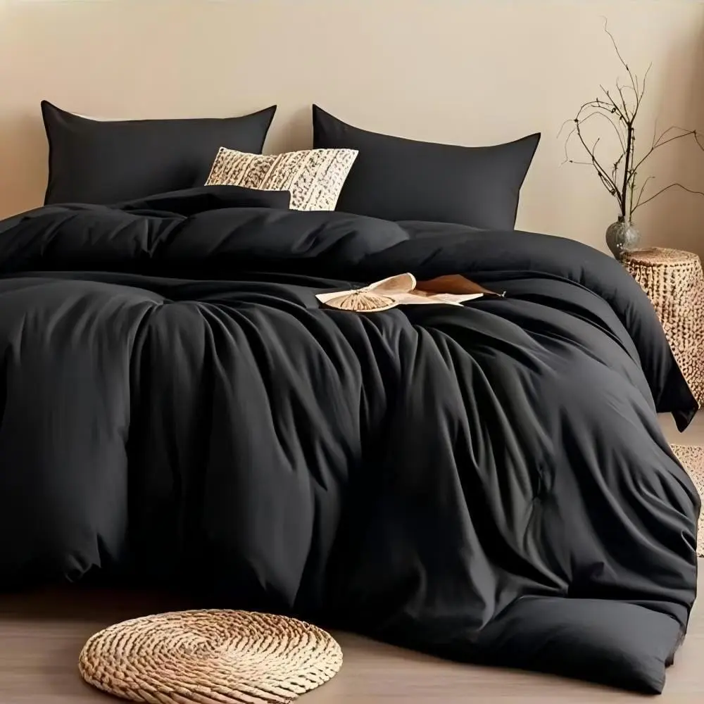 3pcs King Size Modern Duvet Covers & Sets - Brushed Texture Microfibre Polyester Comforter with 2 Pillowcases, Durable, Lightweight, Machine Washable Black Bedding Set