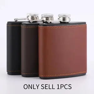 304 Stainless Steel 6oz Portable PU Leather Hip Flask with Stainless Steel Cover Alcohol Drinking Travel Drinkware Pocket Bottle Containers