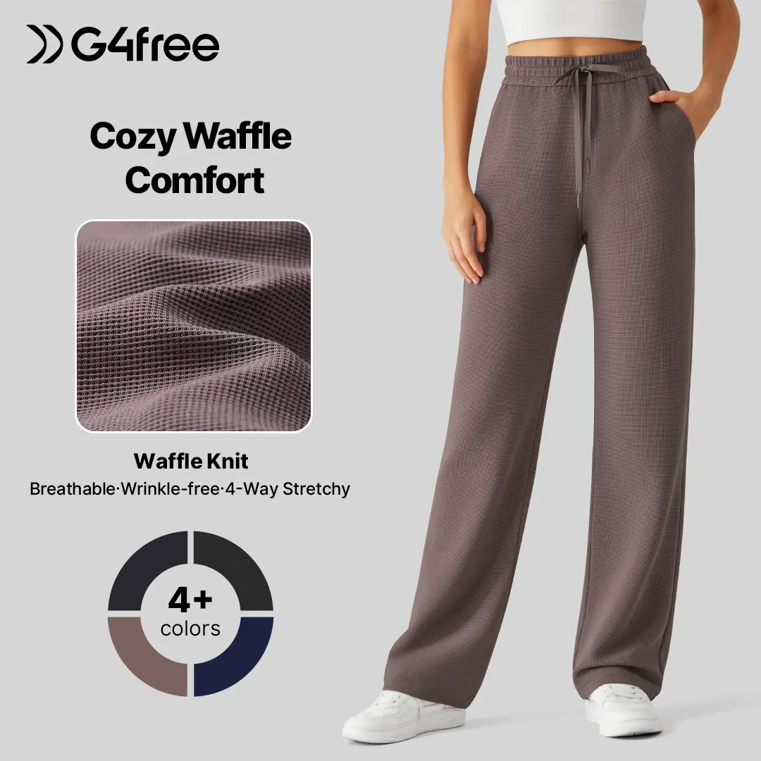 G4Free Waffle Wide Leg Casual Women's Sweatpants – Comfy Lounge Pants with Pockets