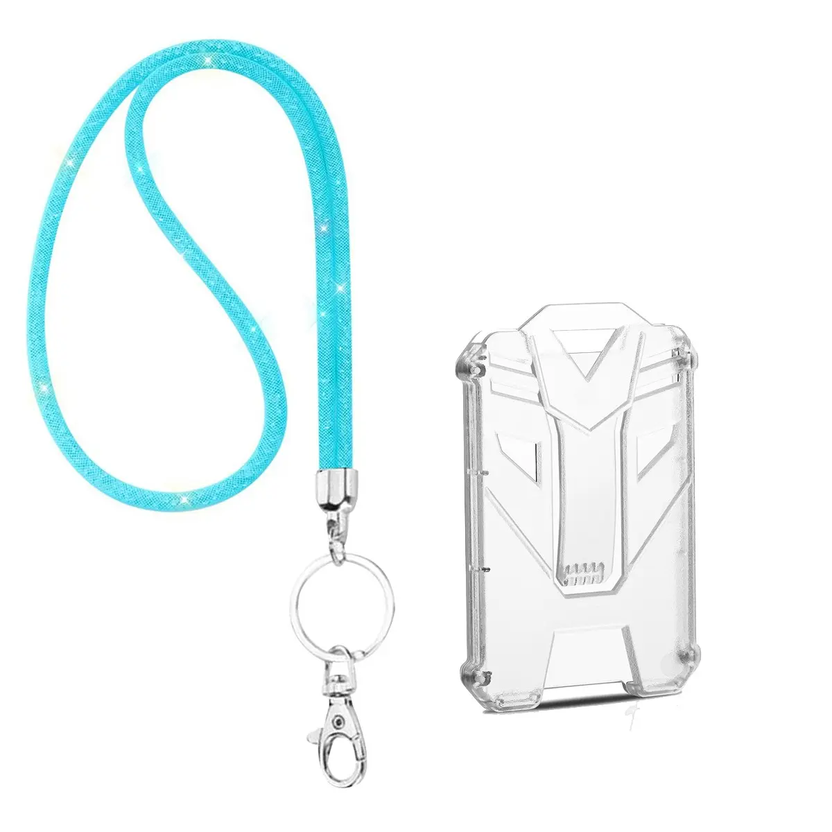 Rhinestone Decor Lanyard with Clear ID Card Holder, 1 Count Glitter Lanyard Keychain, Identification Badges Supplies for Women & Girls, Hard Plastic