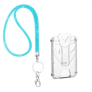 Rhinestone Decor Lanyard with Clear ID Card Holder, 1 Count Glitter Lanyard Keychain, Identification Badges Supplies for Women & Girls, Hard Plastic