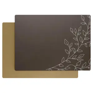 Royalty Art Brown Boho Placemats, 4 Pc. Set, Non-Slip Cork Backed, Wipeable Heat Resistant Surface for Kitchen and Dining Table Protection, Cute Floral Pattern for Farmhouse or Rustic Decor Tableware Rectangular Wooden Wood