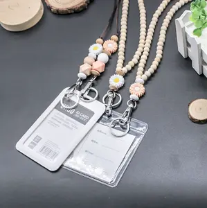 New Nordic style wooden bead necklace, keychain, hanging rope, work permit, handmade rope, silicone flower hanging rope