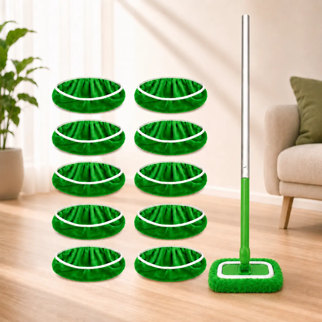 10Pcs Reusable Microfiber Pads Pack - Washable Swiffer Cover Accessory, Household Mop Accessories, 10×4.5In & 17×5In Universal Fit Absorbent Dry-Wet Ready Replacement for Hardwood/Marble Floors Flat Sweeping