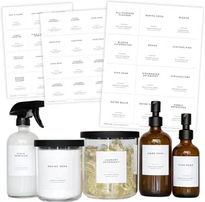 Clean-Modern White Oil & Vinegar Labels by Paper & Pear - Waterproof + Oil Resistant Pantry Labels - 2.6” Square Labels for Organizing Oil Dispenser Bottles - Preprinted Labels Stickers - Set of 24