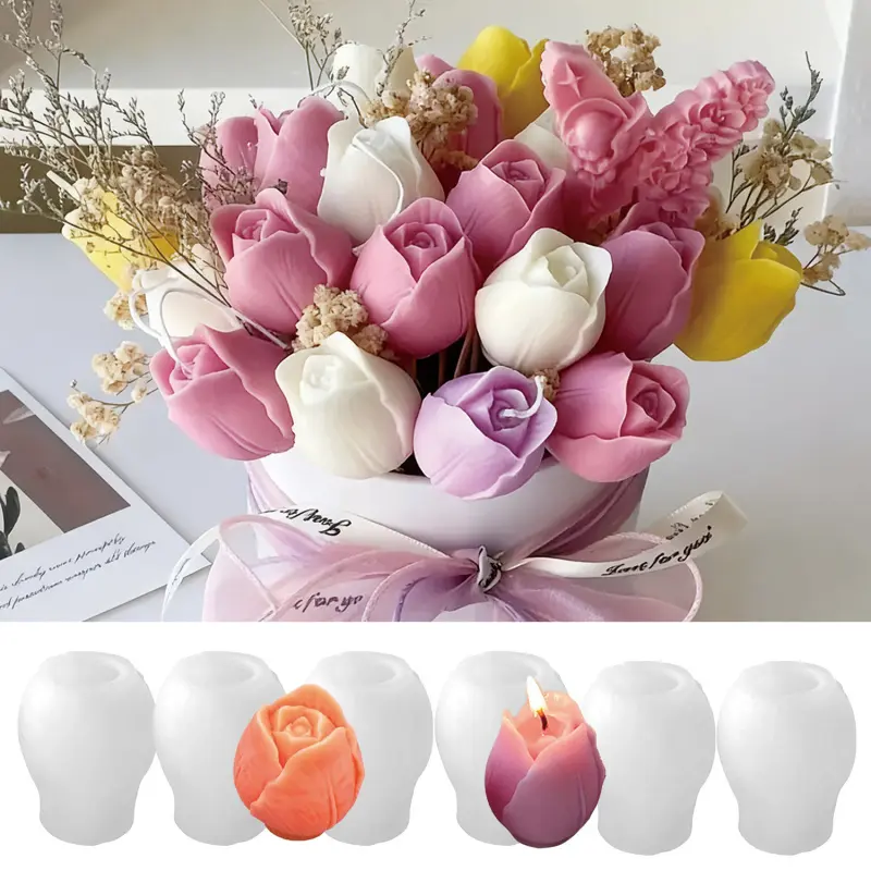 6-Piece Tulip-Shaped Silicone Candle Mold Set, Realistic Flower Molds for Candle Making, DIY Crafts, Wedding and Holiday Decorations