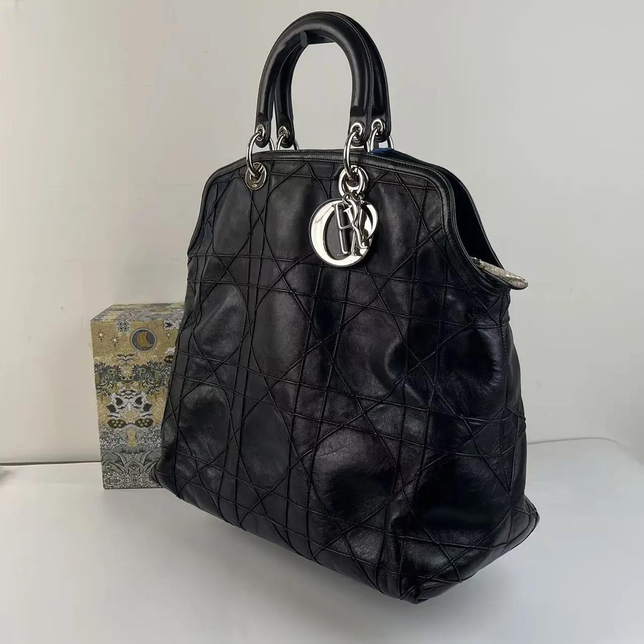 Pre-owned Dior Granville Large Black Quilted Leather Crossbody Bag Zip, Chain Strap, Flap Closure