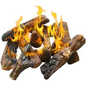 10pcs Ceramic Wood Logs, Small Gas Fireplace Logs for All Types of Indoor, Gas Inserts, Ventless & Vent Free, Ethanol, Electric, Propane or Outdoor Fireplaces & Fire Pits, Fireplace Accessories