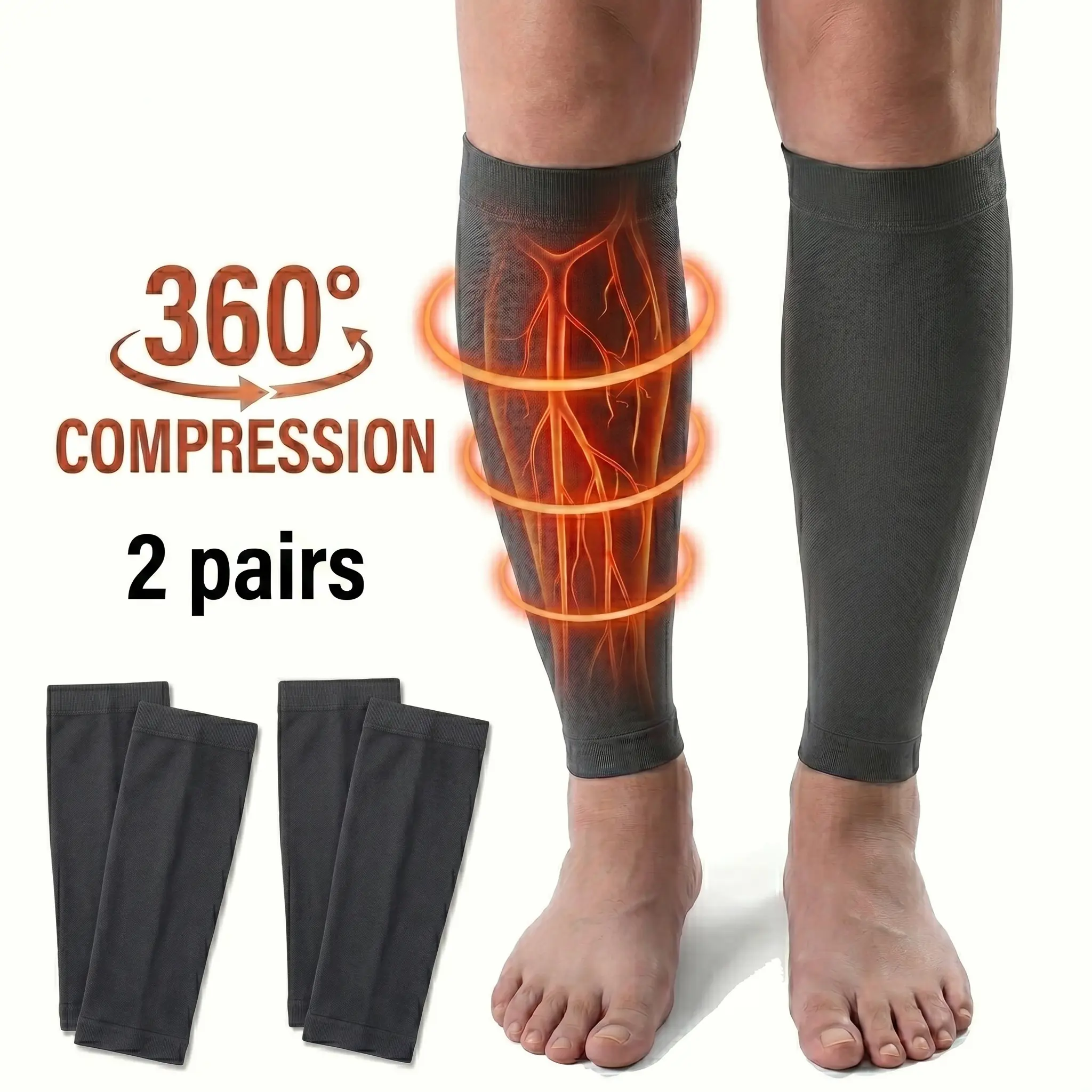 Unisex Calf Compression Sleeves (2 Pairs) - Breathable Leg Wraps for Runners, Running, Gym Sports Performance