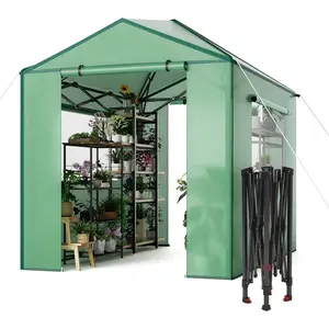 8x12FT Greenhouse for Outdoors with Mesh Side Windows, Portable Walk-in Greenhouse, Pop-Up Indoor Outdoor Garden Green House, Zippered Doors and Windows, PE Cover