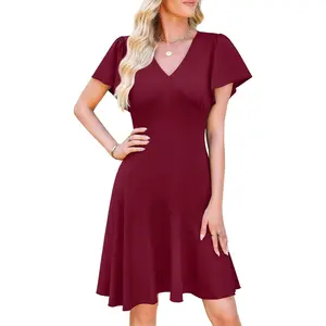 WEACZZY Women's Casual Wear Flowy V-Neck Ruffle Short-Sleeve Asymmetrical Hem Flare Cocktail Party Dress tiktokshopspringglowup