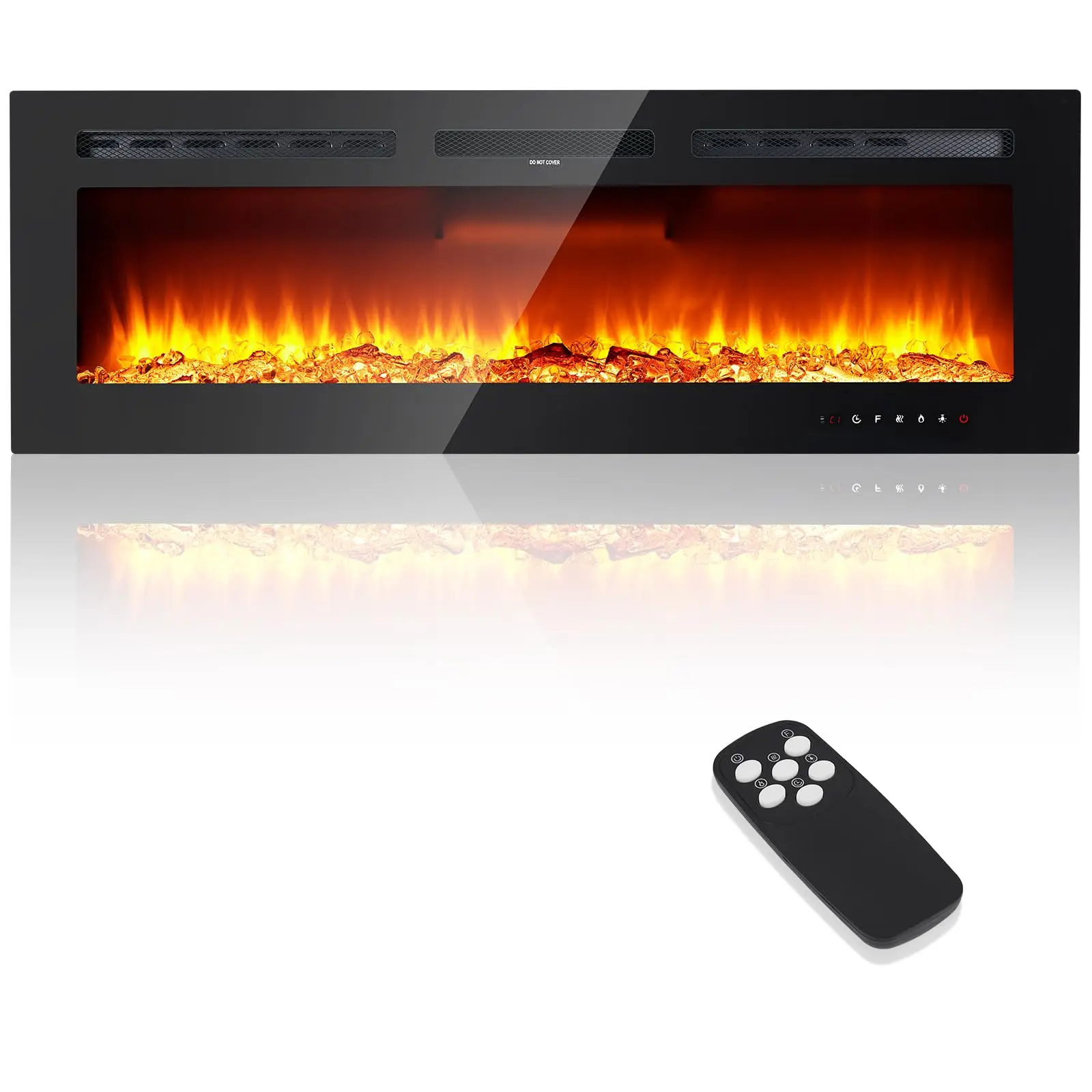 50" Recessed Wall-Mounted Electric Fireplace - 1500/750W Heater, Touch Screen & Remote, Timer, 12 Flame Colors & Speeds, 5 Brightness Levels
