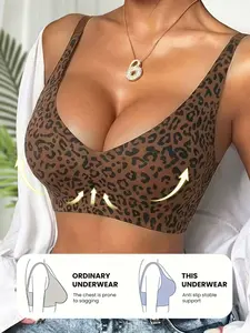 Women's Backless Leopard Print Bra, Seamless One-Piece Underwear, Comfortable Wireless Buckle Design, All-Season Leopardskin, Wirefree Bras.1 Pack/4 Pack.