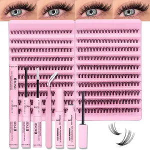 200/400 Cluster DIY Eyelash Extension Kit, Diy Lash Clusters, Natural Soft Curled, 0.8-1.6cm, D Curl, Easy for Beginners, Includes Bond &Seal &Remove &Eyelash Tweezers