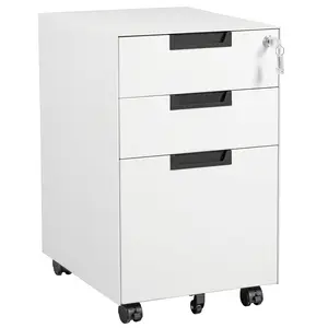 Letaya Modern 3-Drawer Lockable Mobile Steel File Cabinet, Under Desk Storage for Home Office Desks (Fits Letters/Legal/A4, Fully Assembled Except Caster Wheels, White)