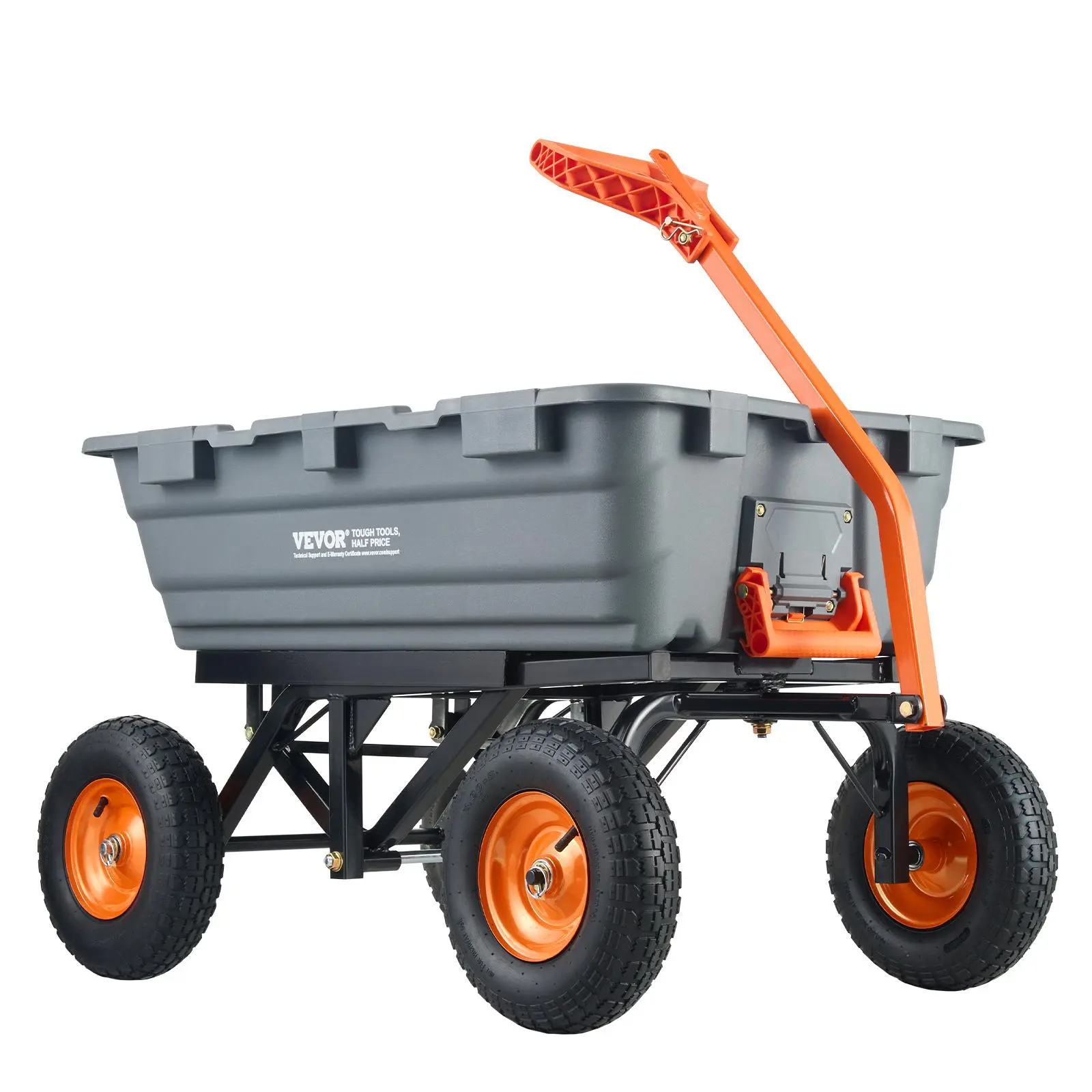 【Backtoschool】VEVOR Garden Cart, Durable Poly Dump Cart with Simple Assembly Steel Structure, Versatile Dump Wagon with Dual-Function Handle, Handy Wheelbarrow with 1500 lbs Load Capacity, 13 inch Wheels, Rubber, Yard Work Equipment
