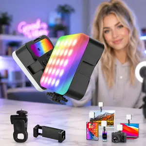 RGB Video Light Portable LED Photography Light with 3 Cold Shoe Mounts CRI 95+ 2500K-6500K 21 Effects 2 Clamps 88g Ultra-Light 136 LED Matrix 1200mAh Battery for Phone Laptop Zoom Call Live Streaming, High Cri, Rgb Leds