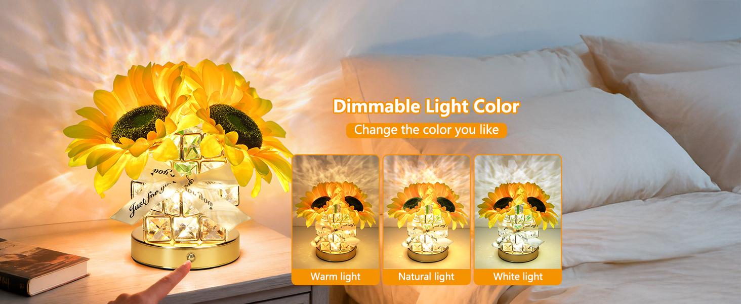 Ivydale Handmade Sunflower Table Lamp - Rechargeable Cordless Touch Lamp, 3-Colour Infinitely Dimming Small Night Light, 5-8 Hours Use, Valentines Day Gifts for Women, Festive Decor for Bedroom, Crystal Vase Companion Home Supply, Table Lamps Ivydale Handmade Sunflower Table Lamp - Rechargeable Cordless Touch Lamp, 3-Colour Infinitely Dimming Small Night Light, 5-8 Hours Use, Valentines Day Gifts for Women, Festive Decor for Bedroom, Crystal Vase Companion Home Supply, Table Lamps