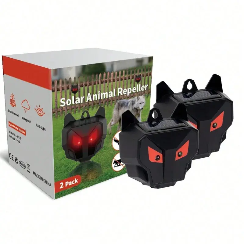4Pcs Solar-Powered Animal Repellent - Outdoor Pest Control, Light-Controlled Nocturnal Predator Deterrent with Red Lights for Farm & Pet Use, Solar Animal Repellent, Wildlife Deterrence
