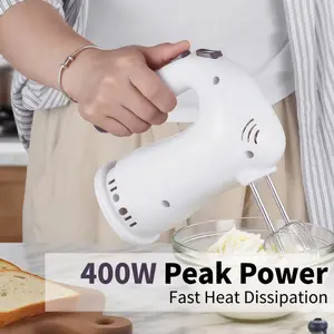 Hand Mixer Electric, 400W Kitchen Mixers with Storage Stand, Turbo Boost/Self-Control Speed + 5 Speed + Eject Button + 5 Stainless Steel Accessories, For Cream, Cake