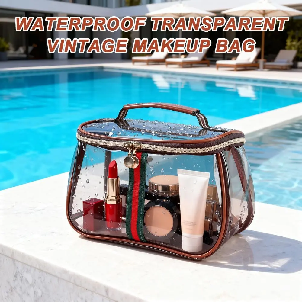 New Retro Vintage Vanity Bag, Clear Makeup Organizer with Handle | Large Capacity Water Resistant Cosmetic Toiletry Bag for Women, Travel Skincare Storage Case, Vintage Makeup Pouch,dorm room inspo,college dorm essentials,dorm haul