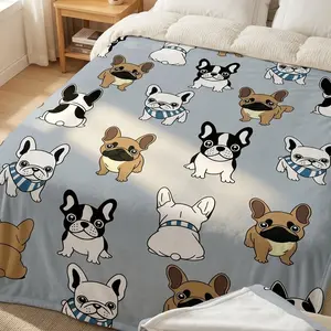 1 Pc Cozy French Bulldog Pattern Blanket for Naps and Relaxation – Perfect for Bedrooms, Sofas, and Camping – Cute and Stylish Cover for Ultimate Comfort