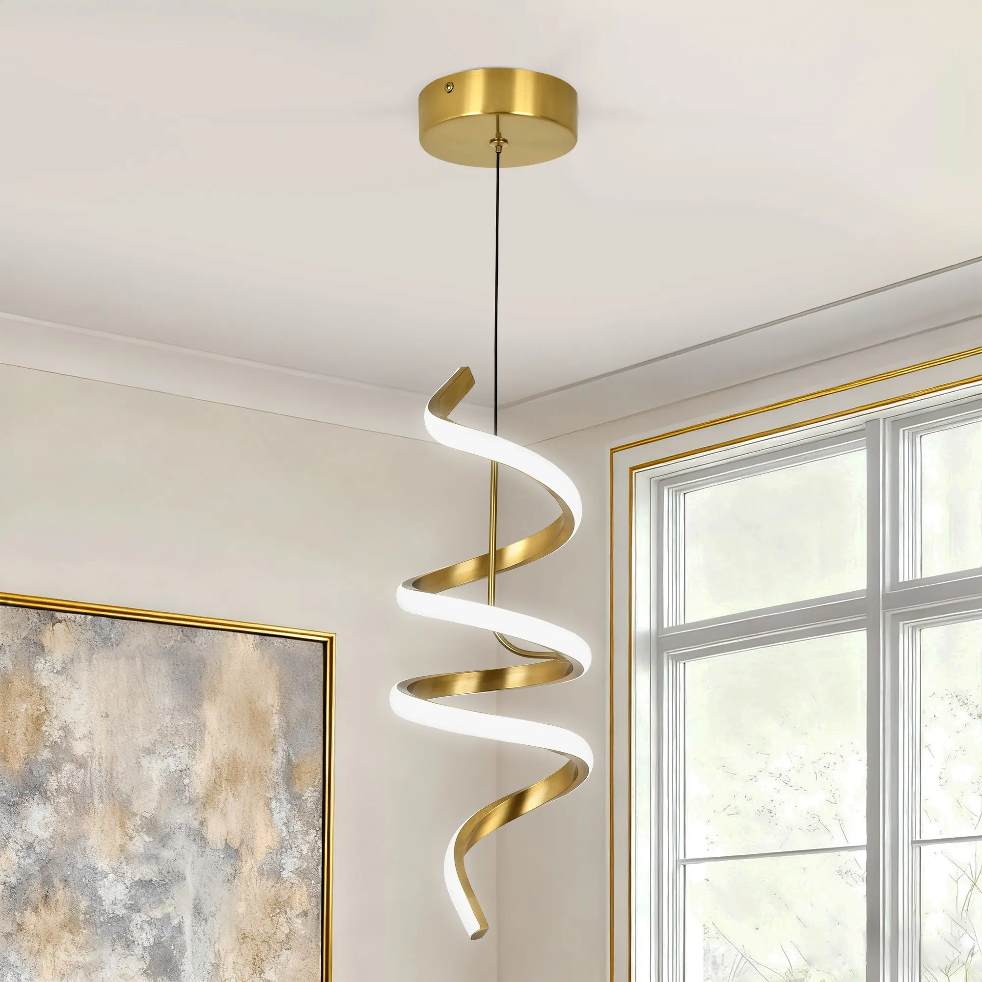 6000K Spiral LED Pendant Light (1PACK)| Modern Minimalist Statement Light for Staircase Foyer  Kitchen Island