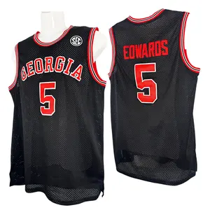 Edwards #5 Georgia Retro Basketball Jersey Men's Anthony College Sewing Embroidery V-neck Mesh Ventilation S-XXL Outdoor Sportswear Black White High Quality Sports Top