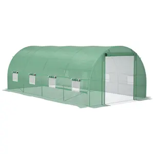 Outsunny 19' x 10' x 7' Walk-In Tunnel Greenhouse with Zippered Door & 8 Mesh Windows, Large Garden Green House Kit, Galvanized Steel Frame, Green
